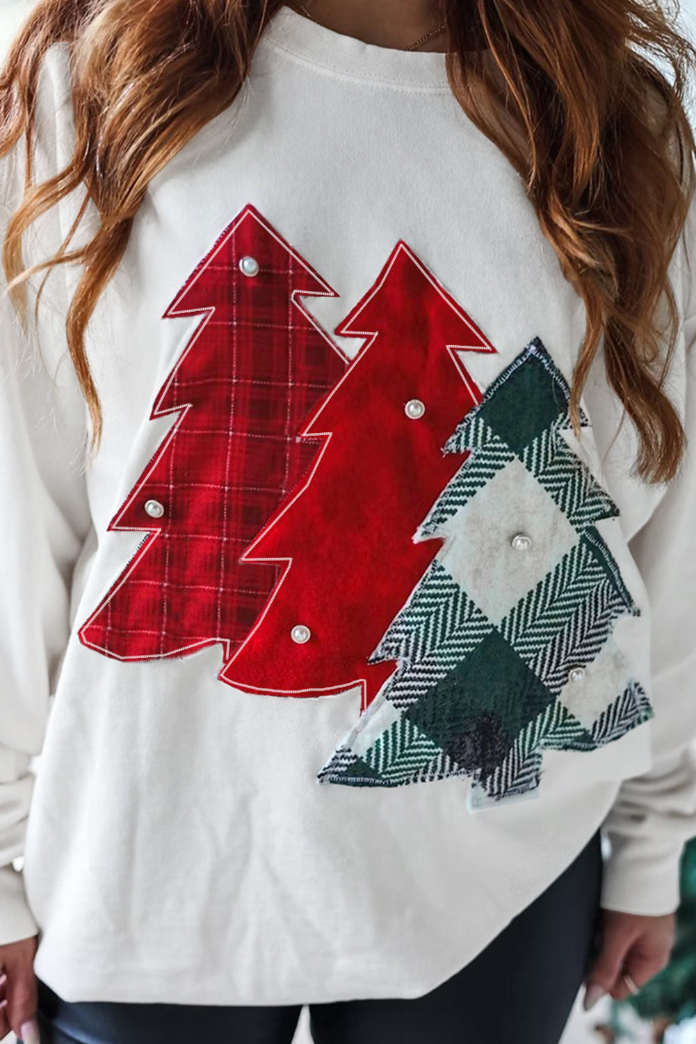 White Pearl Plaid Christmas Tree Sweatshirt