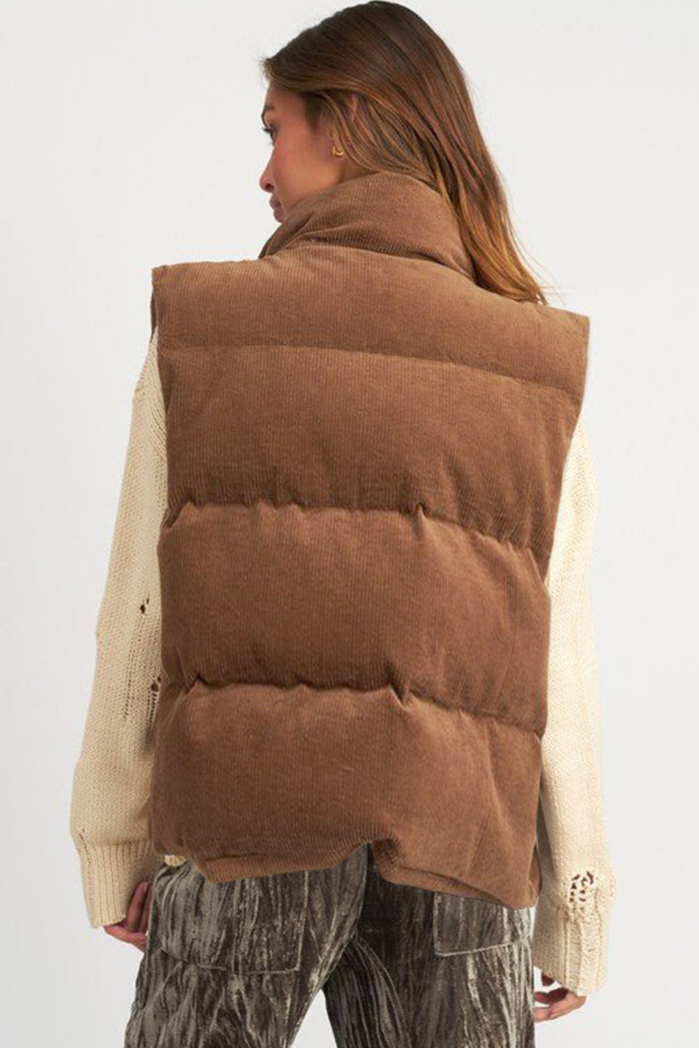 Coffee Solid Color Vest Coat