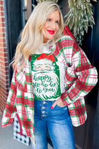 Red Christmas Plaid Casual Flannel Shacket