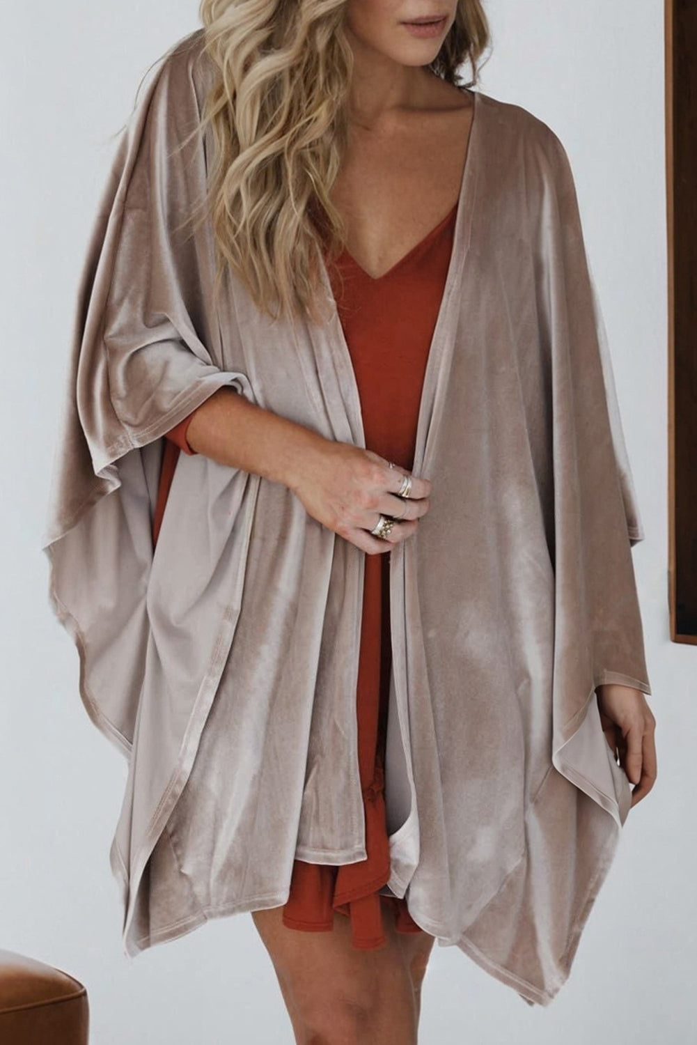 Smoke Gray Velvet Kimono