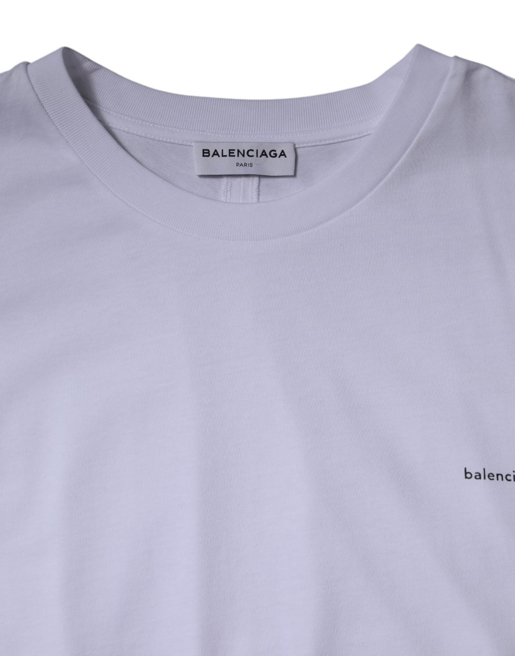 T-shirt Balenciaga branca com logótipo, gola redonda e manga curta em algodão.