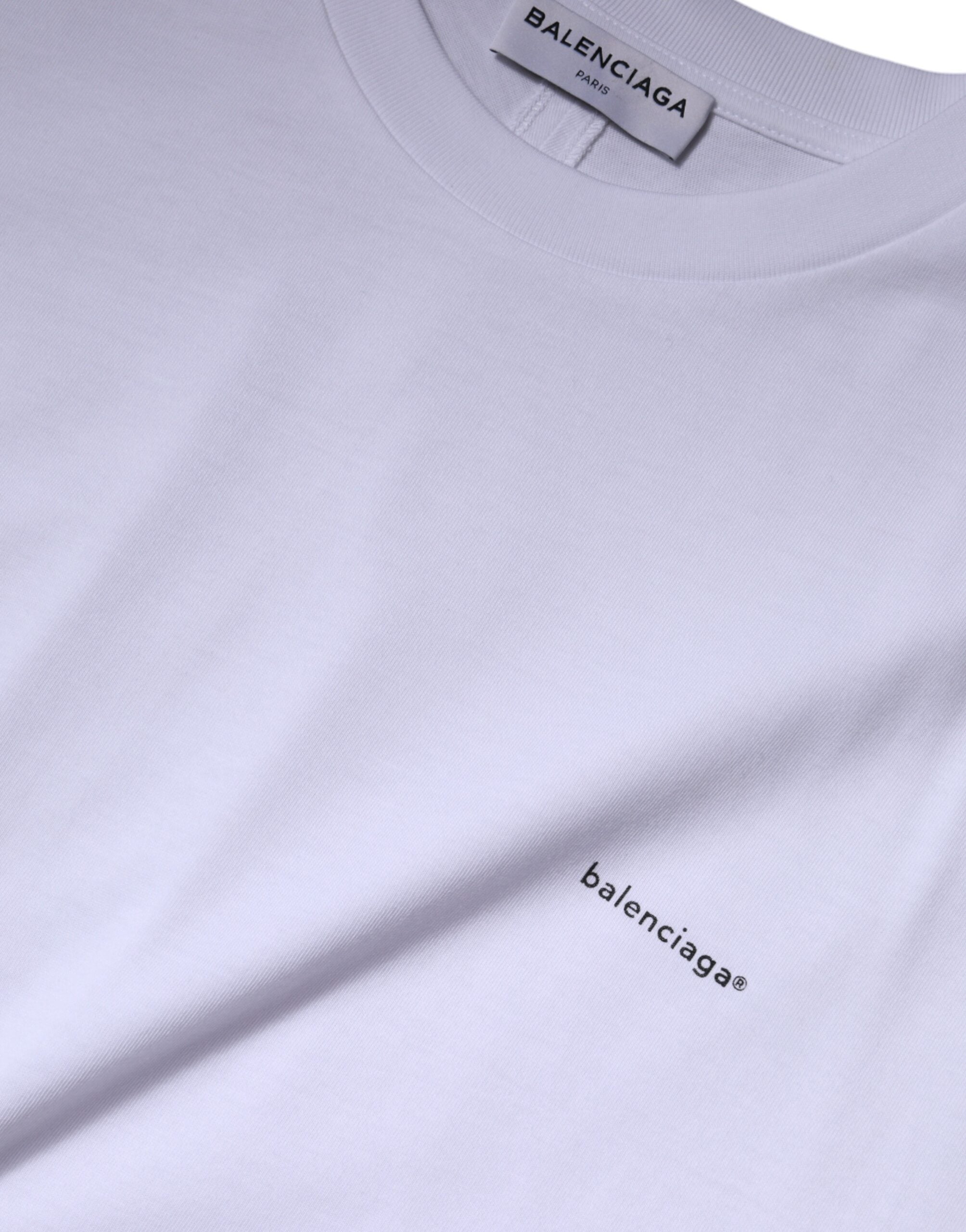 T-shirt Balenciaga branca com logótipo, gola redonda e manga curta em algodão.