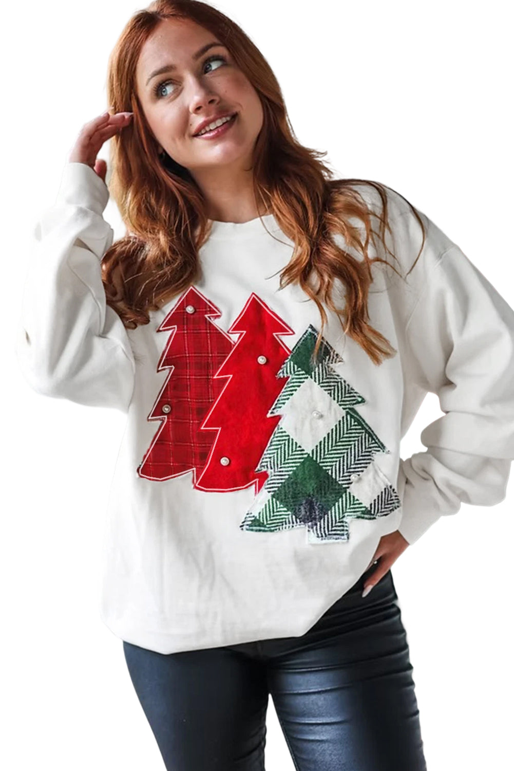 White Pearl Plaid Christmas Tree Sweatshirt