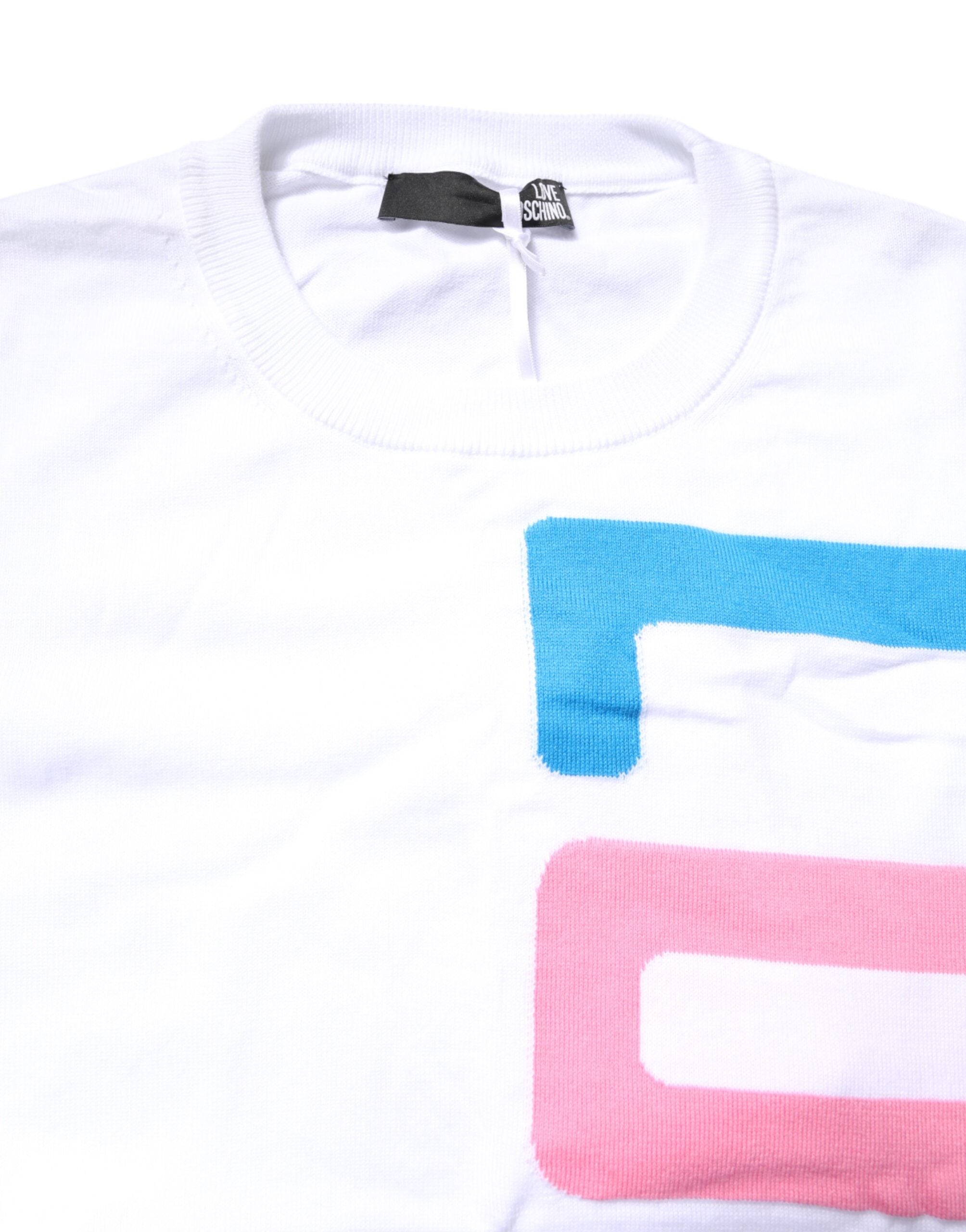 Love Moschino Weißes Langarm-T-Shirt aus Baumwolle mit Grafikprint