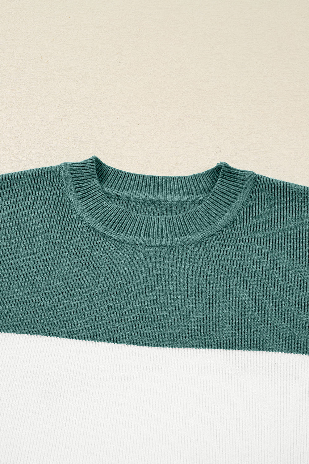 Green Colorblock Ribbed Knit Baggy Sweater
