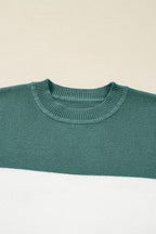 Green Colorblock Ribbed Knit Baggy Sweater