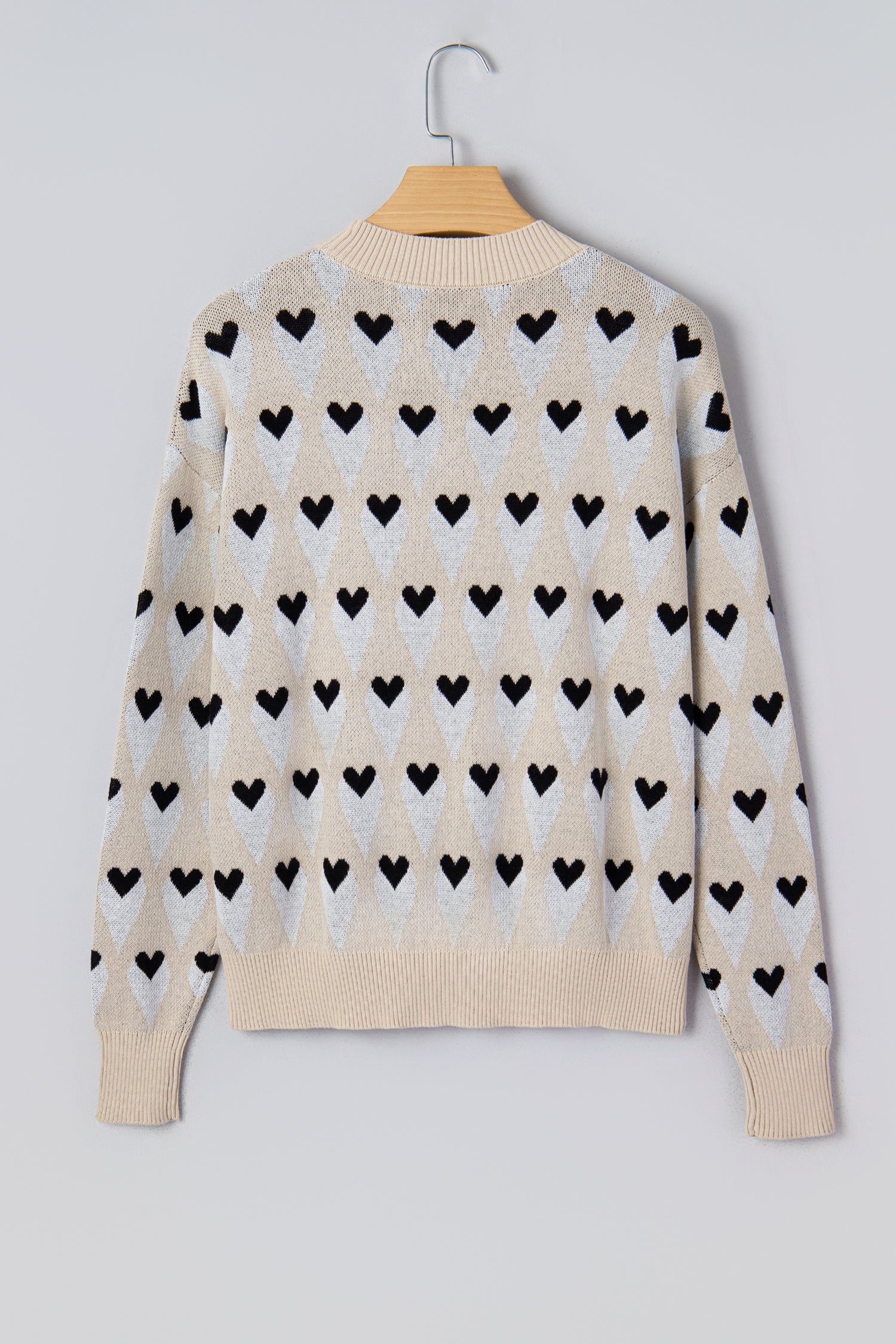 Heart Print Ribbed Trim Loose Sweater