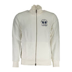 La Martina White Cotton Men Sweater With Zip and Pockets