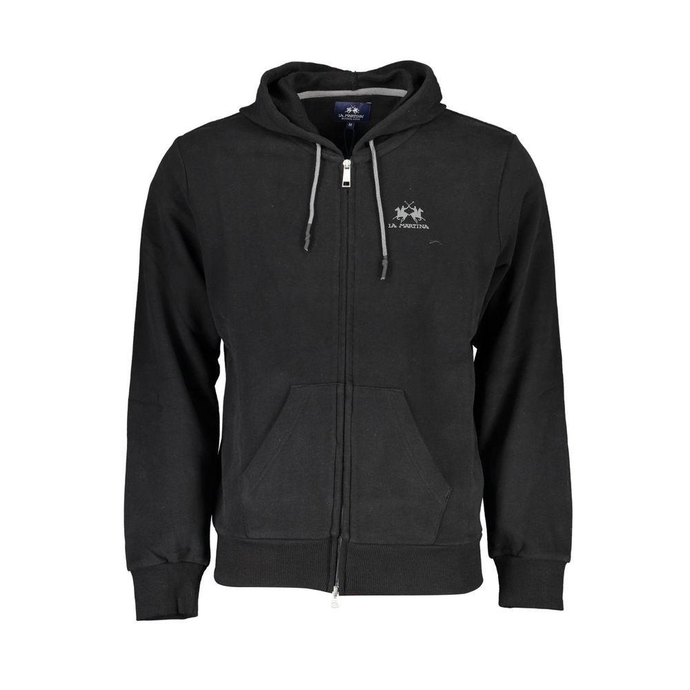 La Martina Black Cotton Men Sweater with Hood