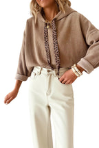 Dark Khaki Thermal Textured Leopard Drawstring Baggy Hoodie