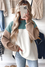 Green Colorblock Ribbed Knit Baggy Sweater