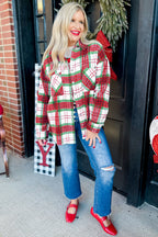 Red Christmas Plaid Casual Flannel Shacket