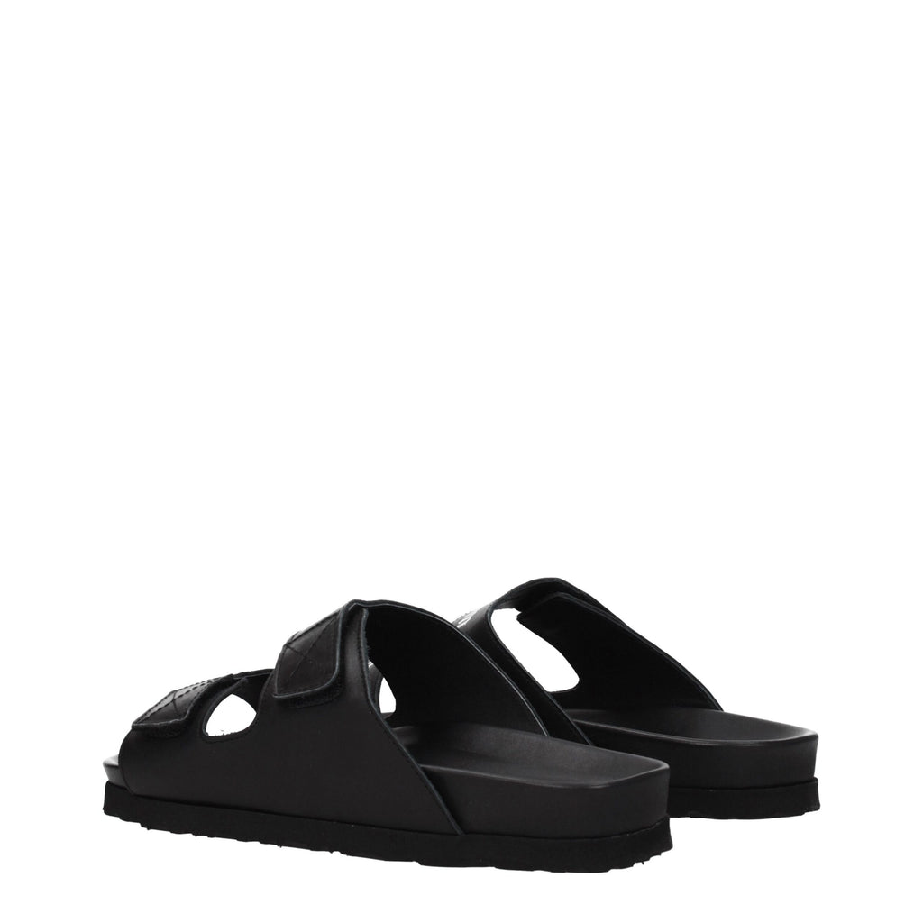 Palm Angels Black Leather Slippers