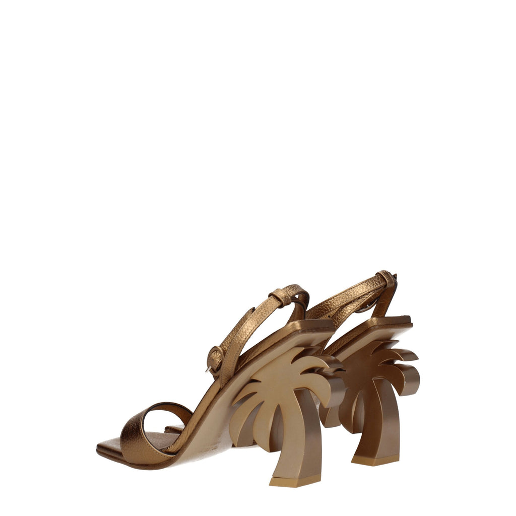 Palm Angels Gold Leather Platform Sandals
