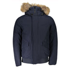 Woolrich Blue Cotton Men's Jacket with Removable Hood