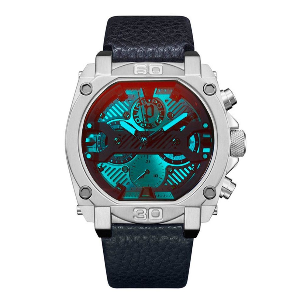 Polizeiblaue Lederuhr