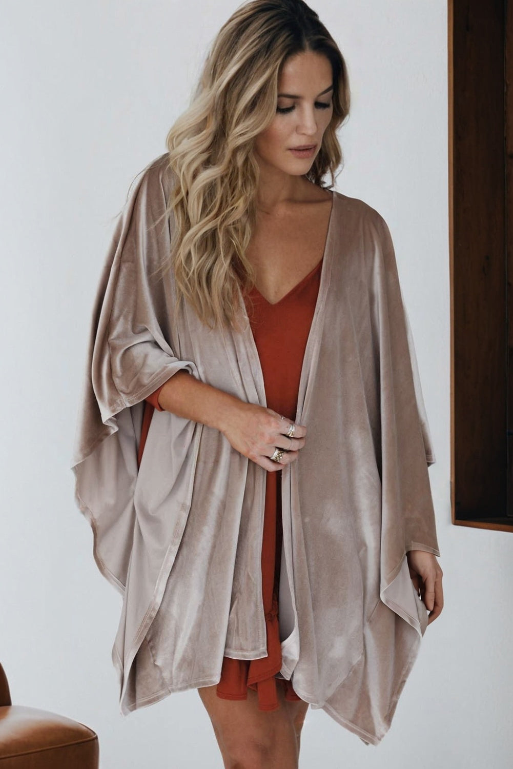 Smoke Gray Velvet Kimono