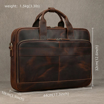 Men Briefcase Genuine Leather Laptop Bag 14 15.6"