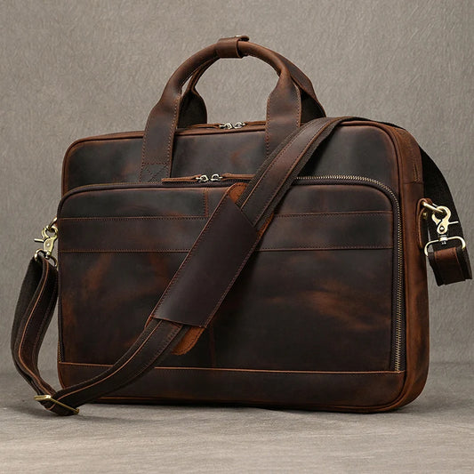 Men Briefcase Genuine Leather Laptop Bag 14 15.6"