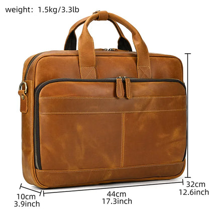 Men Briefcase Genuine Leather Laptop Bag 14 15.6"