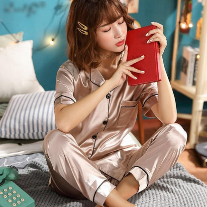 Women's Silk Solid Color Pajama Set