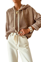 Smoke Gray Thermal Textured Leopard Drawstring Baggy Hoodie