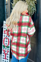 Red Christmas Plaid Casual Flannel Shacket