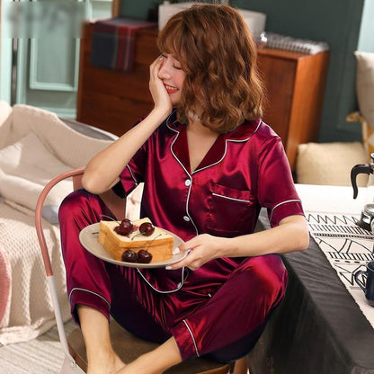 Women's Silk Solid Color Pajama Set
