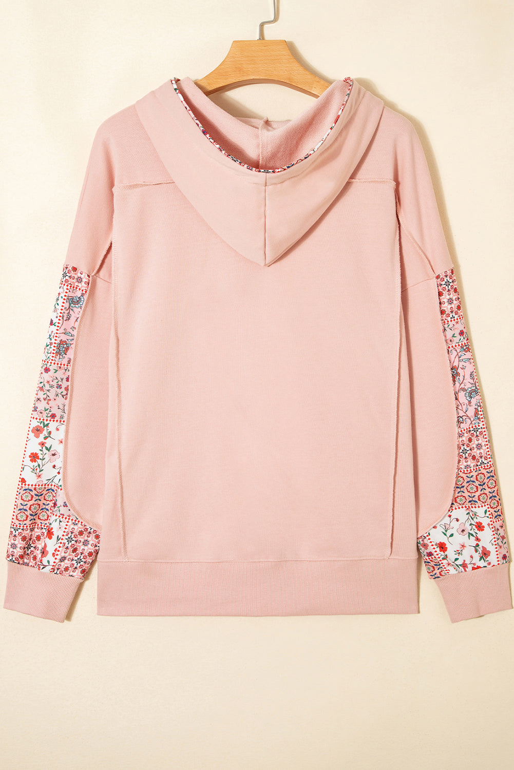 Delicacy Mix Floral Patchwork Side Slit Drawstring Hoodie