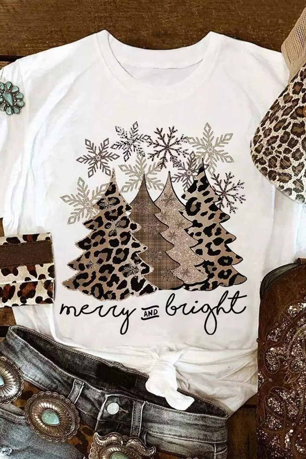 White Leopard Christmas Tree T-shirt