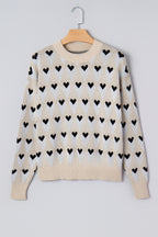 Heart Print Ribbed Trim Loose Sweater