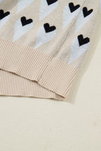 Heart Print Ribbed Trim Loose Sweater