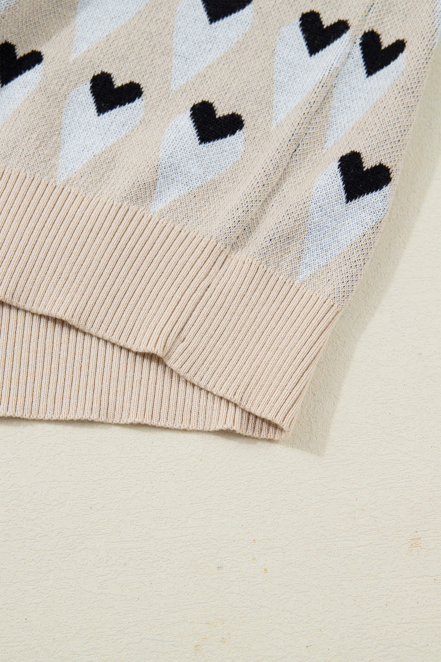 Heart Print Ribbed Trim Loose Sweater