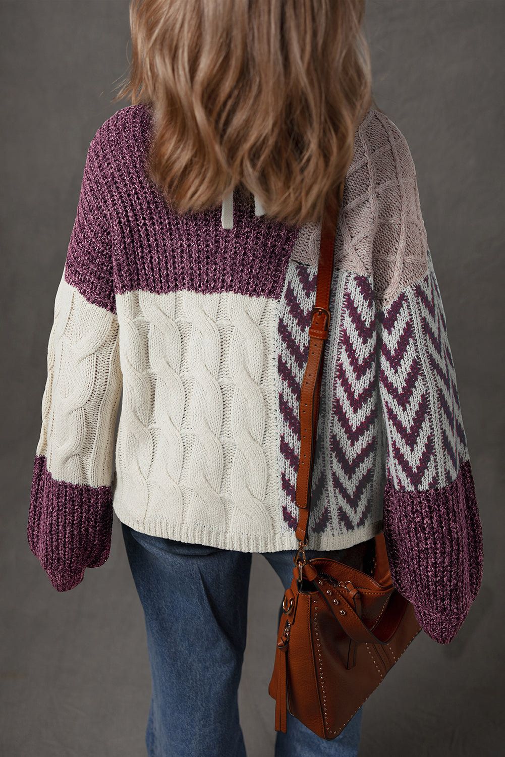 Purple Block Back Loose Fit Sweater
