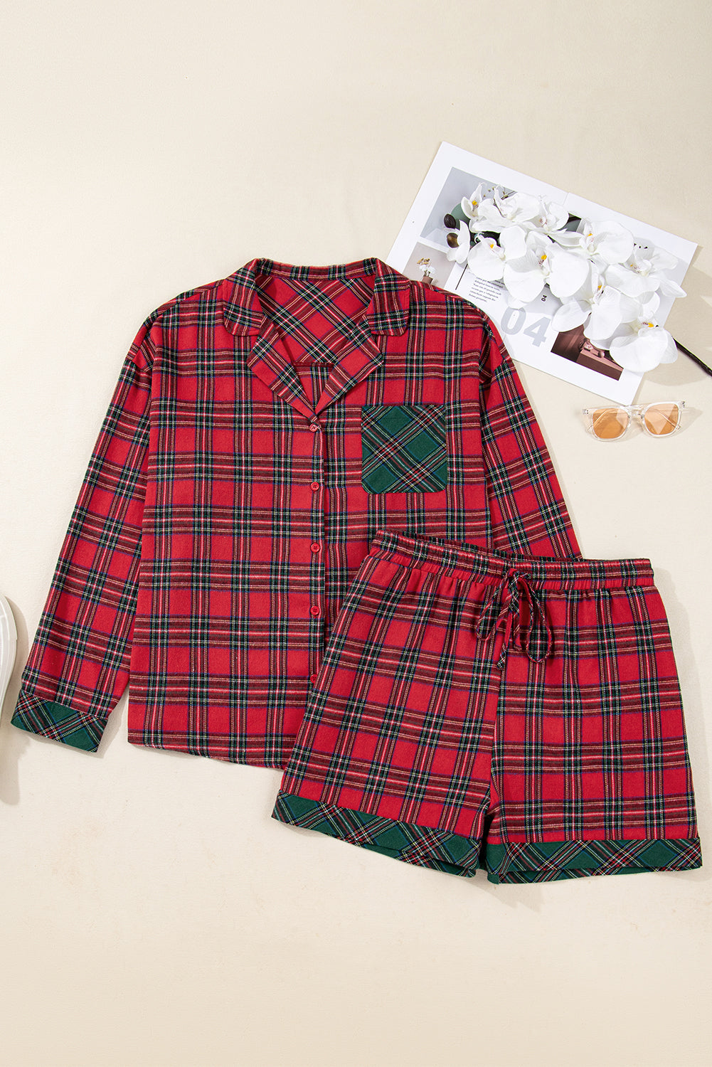 Long Sleeve Shirt and Shorts Pajama Set