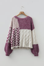 Purple Block Back Loose Fit Sweater