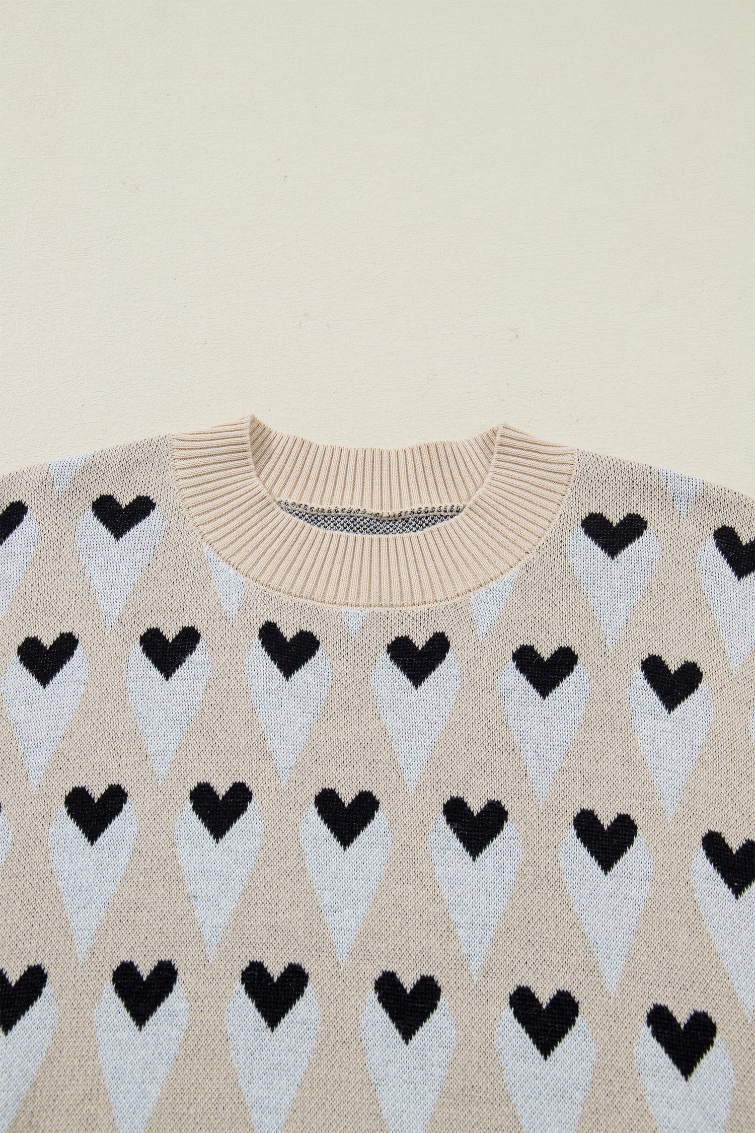 Heart Print Ribbed Trim Loose Sweater