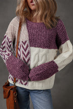Purple Block Back Loose Fit Sweater